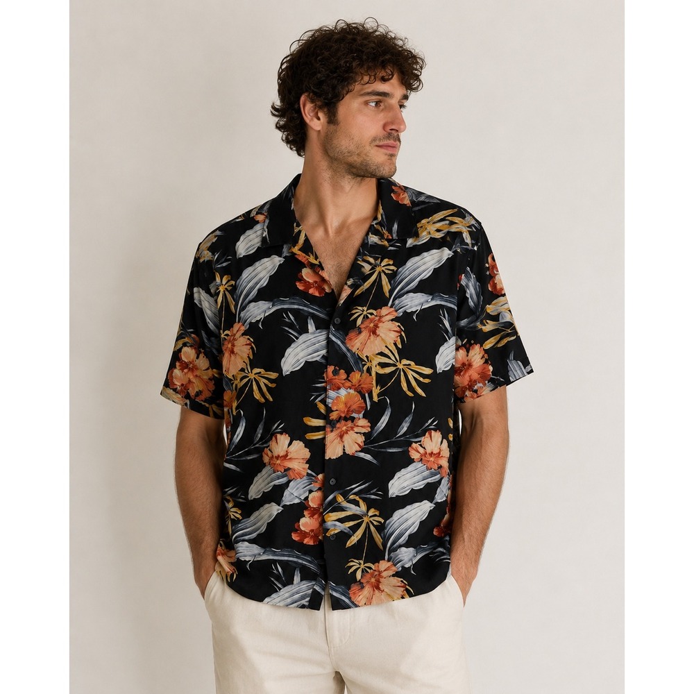 Cubavera Tropical Floral Camp Shirt Mens Large Resort Vacation